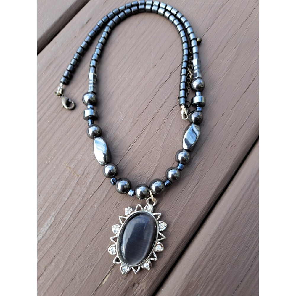 Gemstone Fashion Jewelry Beaded Necklace Natural Hematite With Pendant